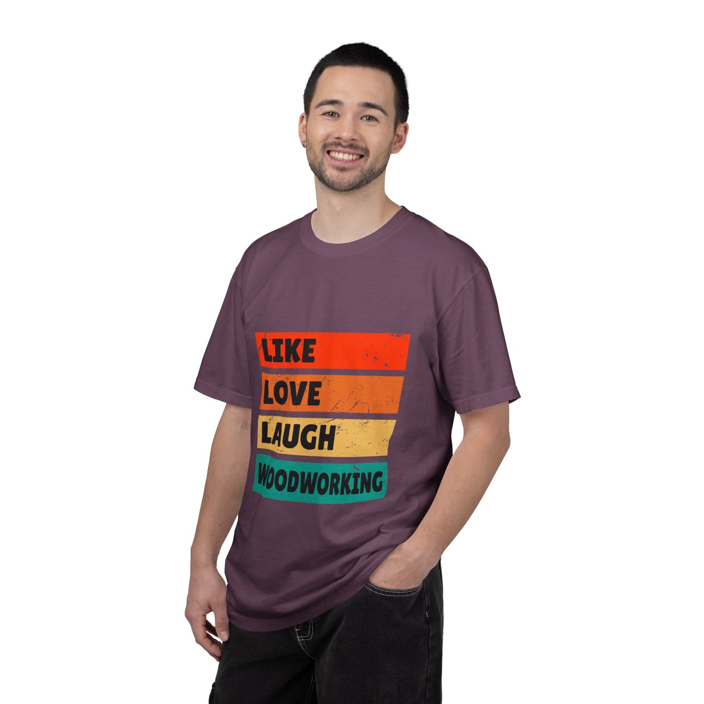 Like Love Laugh Woodworking T-Shirt — Vintage Striped Woodworker Tee