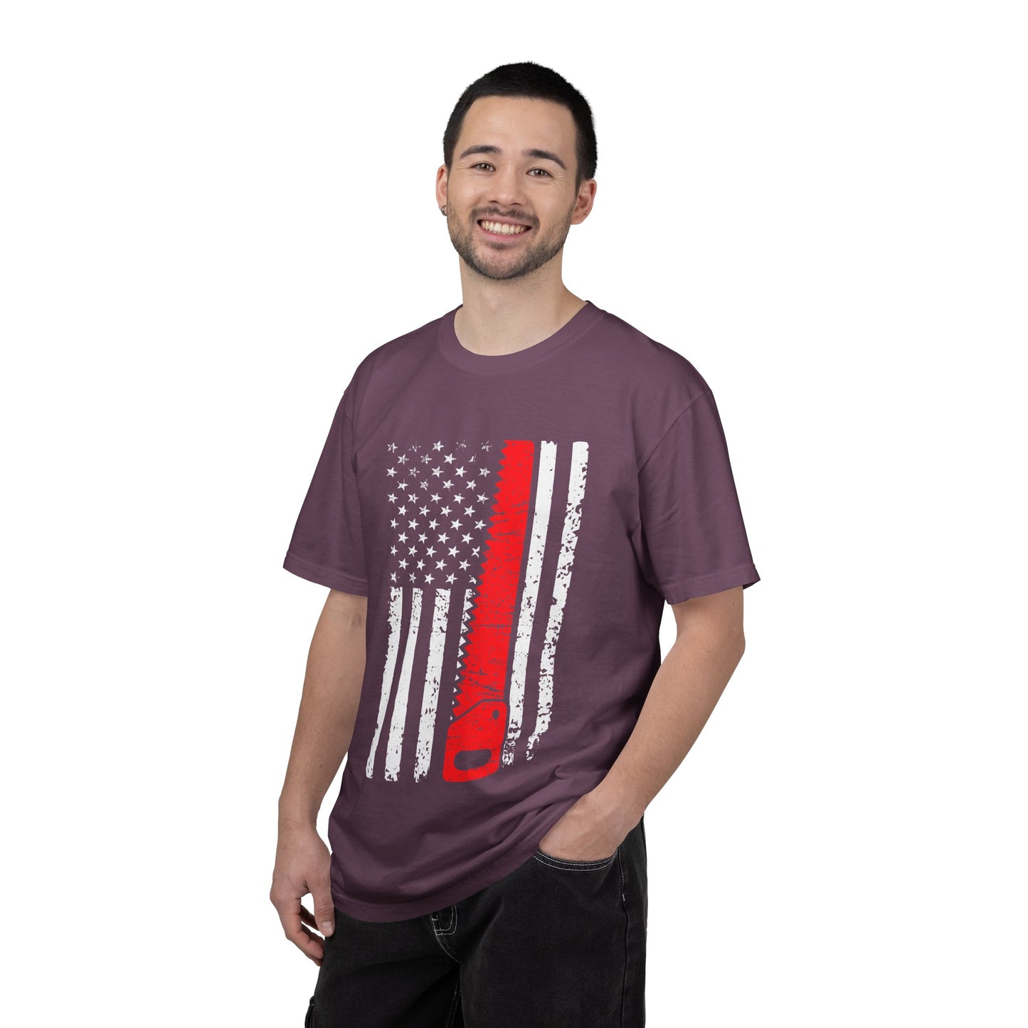 Chainsaw Thin Red Line American Flag T-Shirt