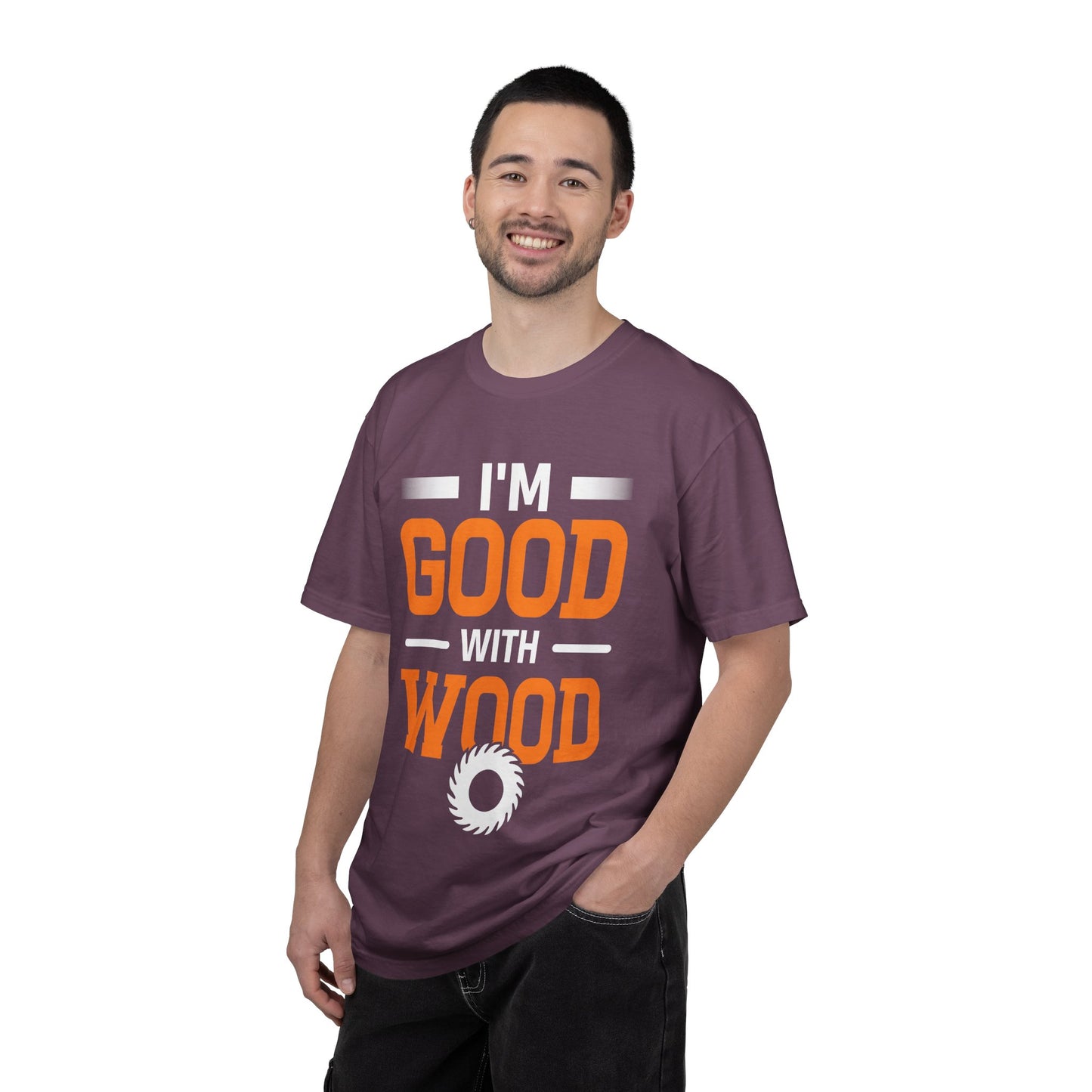 I'm Good With Wood T-Shirt — Funny Woodworker Saw Blade Tee