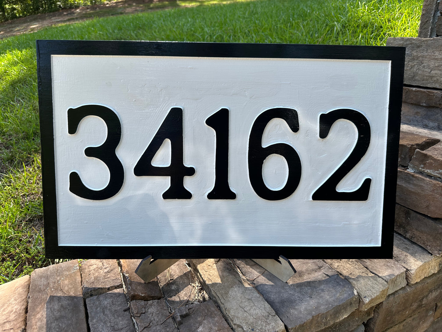 Large Wooden Address Sign – Modern Black & White House Numbers – 15x25 Outdoor Decor