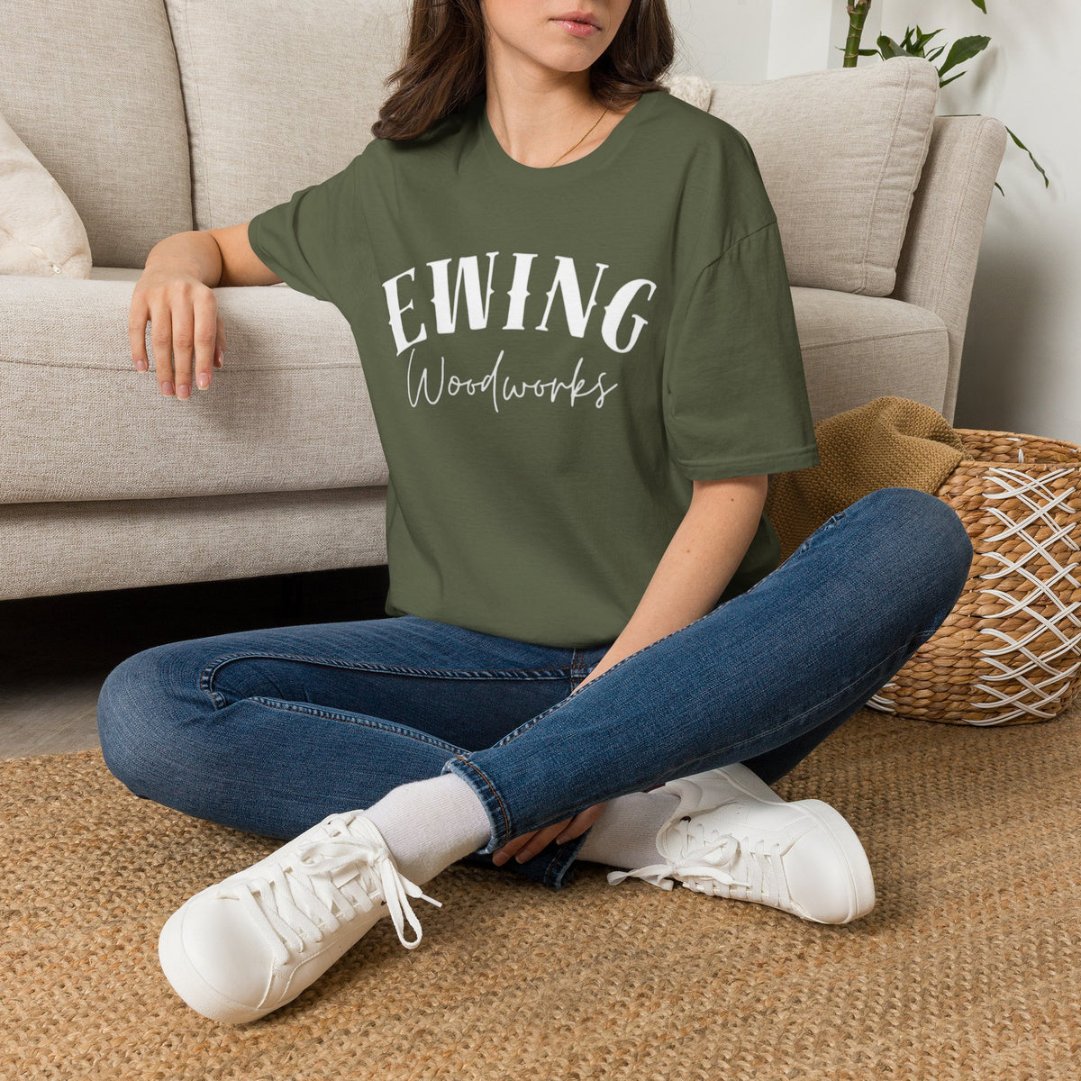 Ewing Woodworks T‑Shirt — Vintage Script Carpenter Logo Tee