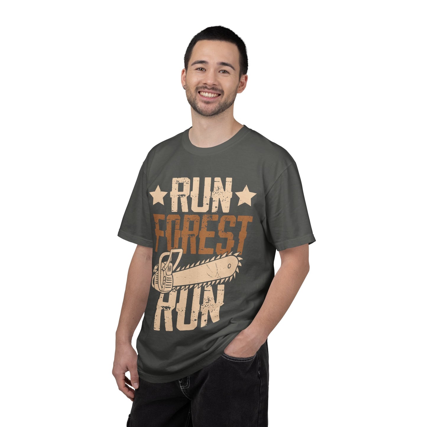 Run Forest Run Chainsaw T-Shirt — Funny Retro Lumberjack Tee