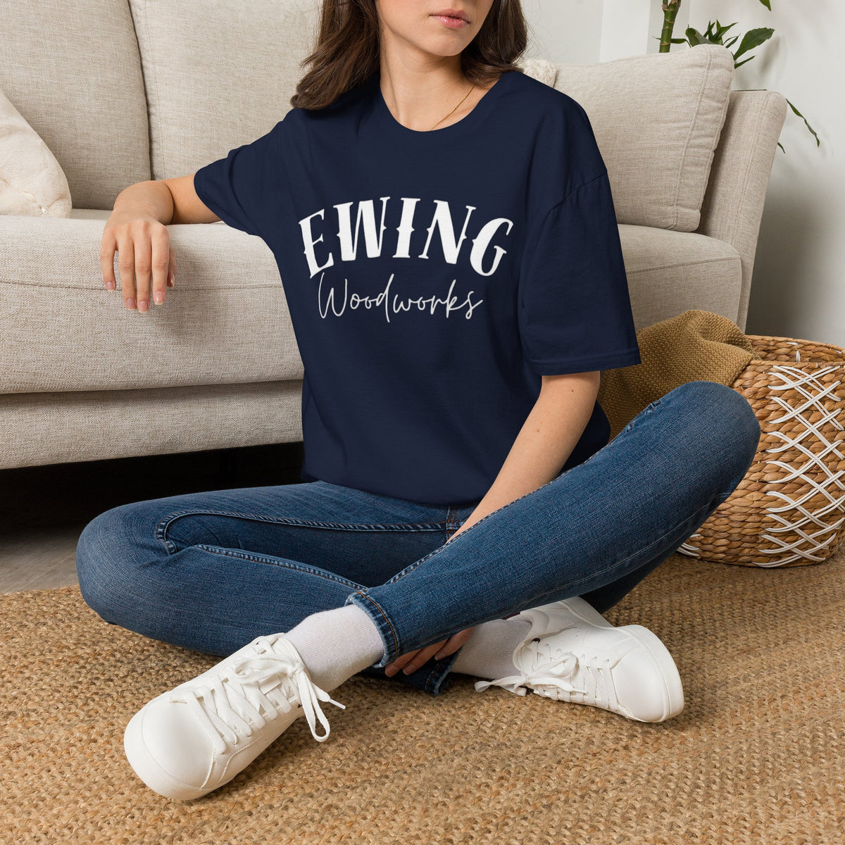Ewing Woodworks T‑Shirt — Vintage Script Carpenter Logo Tee