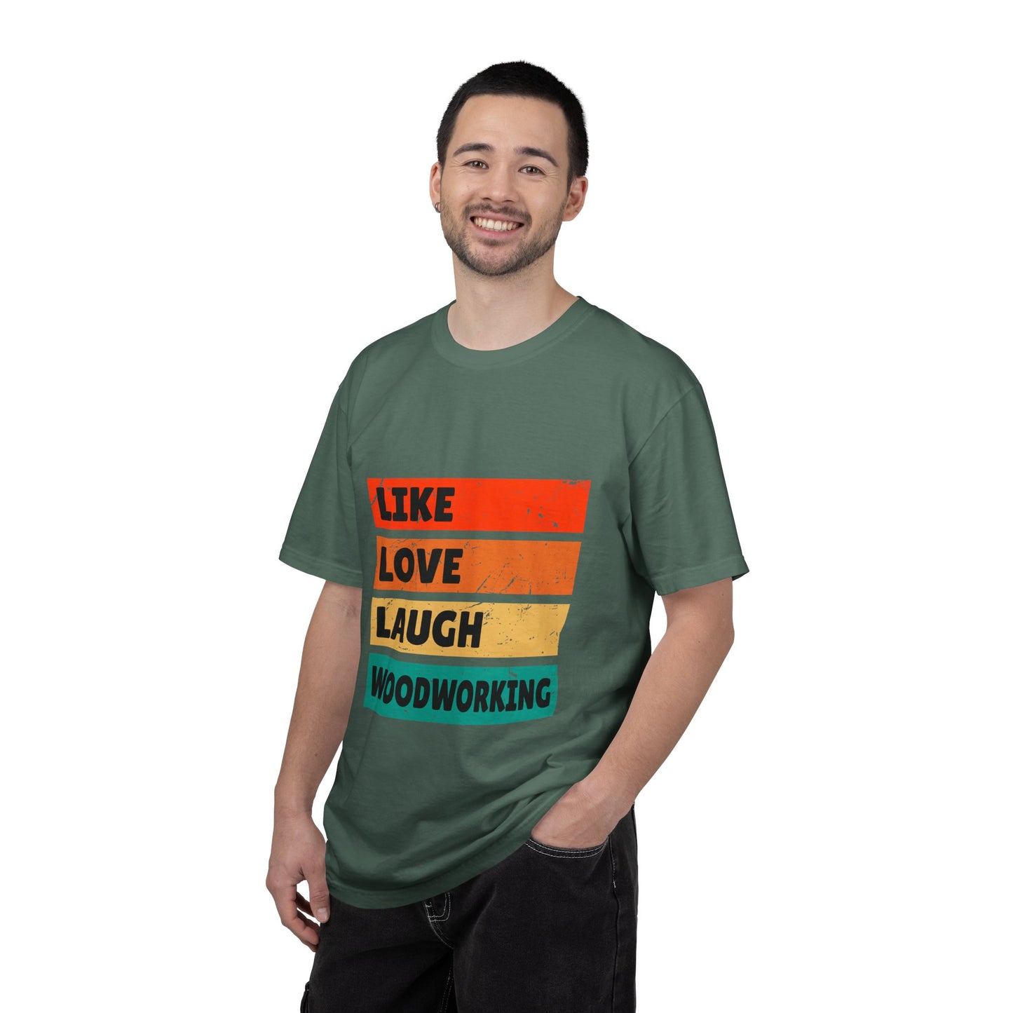 Like Love Laugh Woodworking T-Shirt — Vintage Striped Woodworker Tee