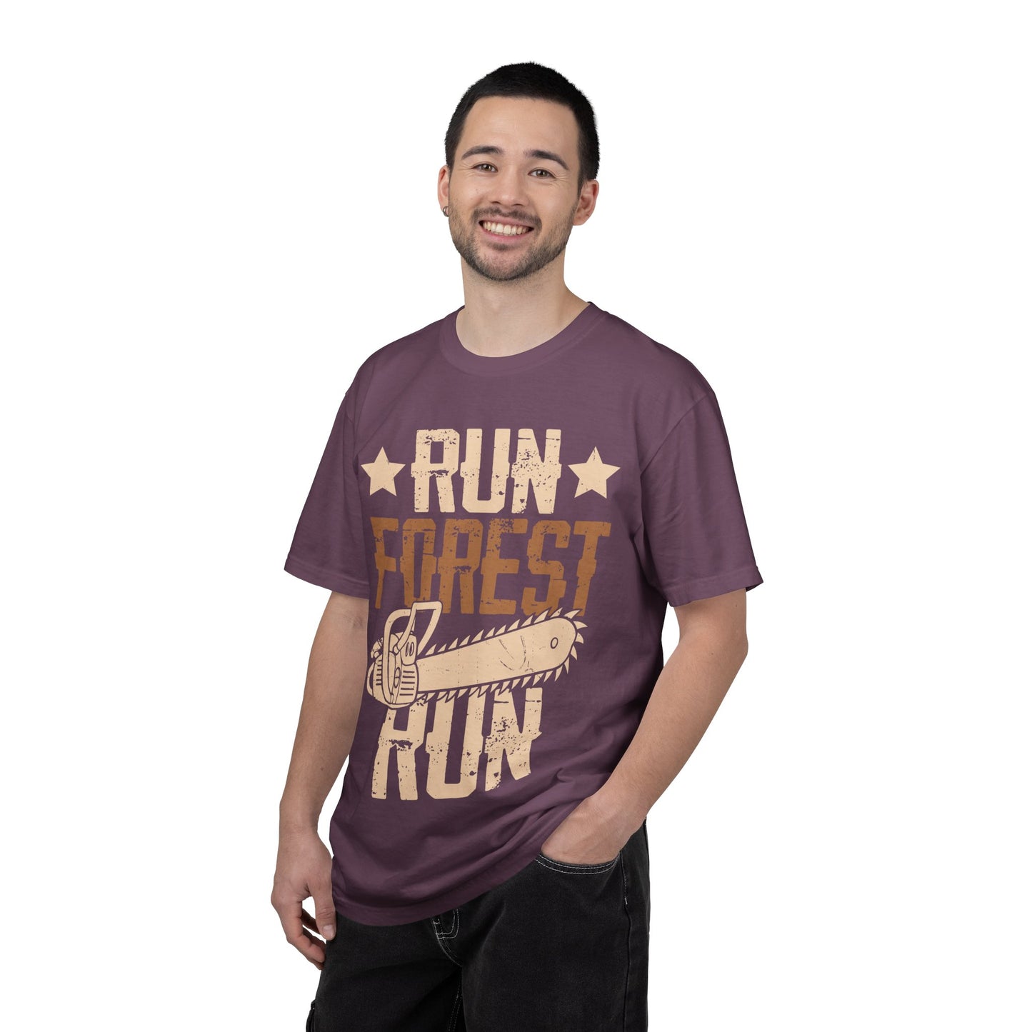 Run Forest Run Chainsaw T-Shirt — Funny Retro Lumberjack Tee