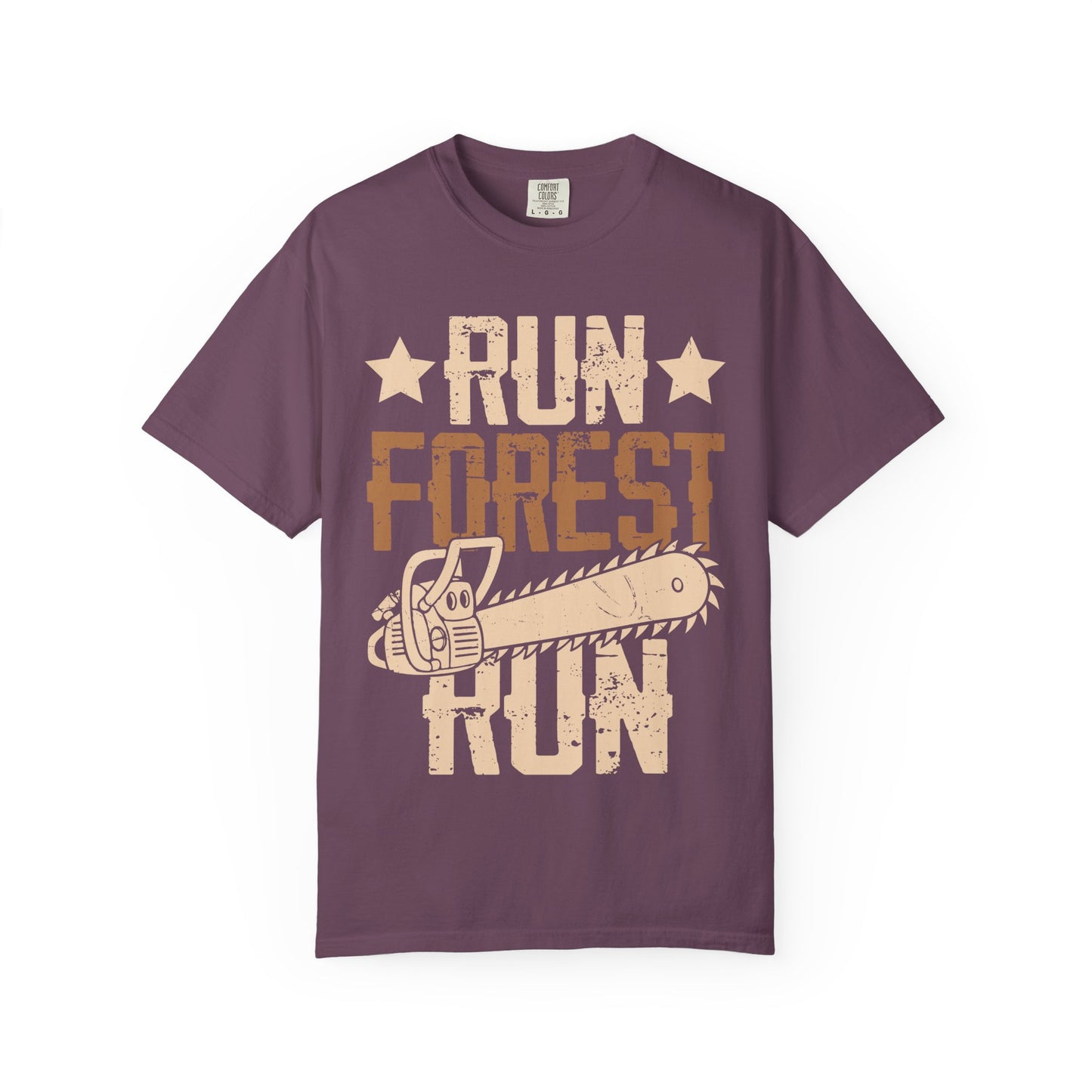 Run Forest Run Chainsaw T-Shirt — Funny Retro Lumberjack Tee