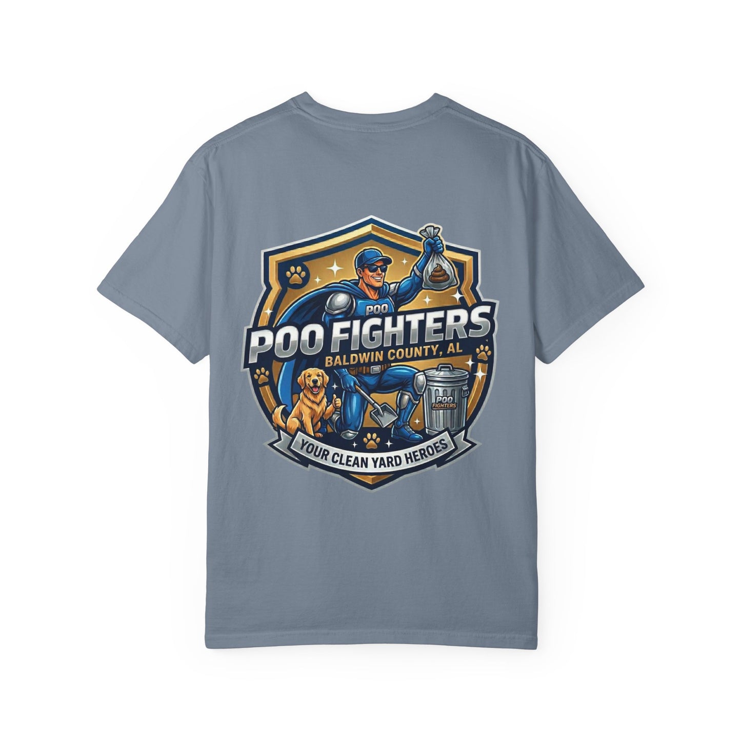 Poo Fighters Funny Yard Cleanup T-Shirt – 'Your Clean Yard Heroes' Graphic Tee