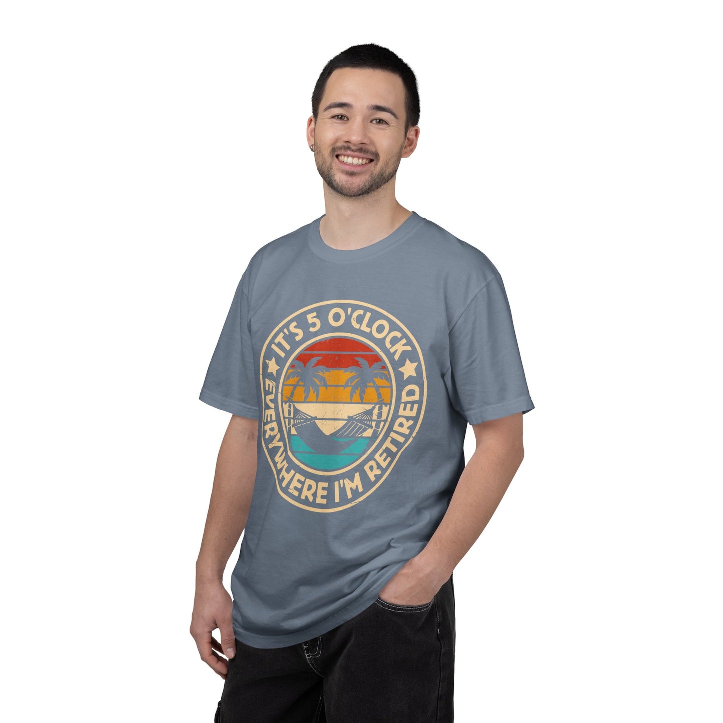 Retirement T-Shirt — "It's 5 O'Clock Everywhere I'm Retired" Beach Vintage Tee