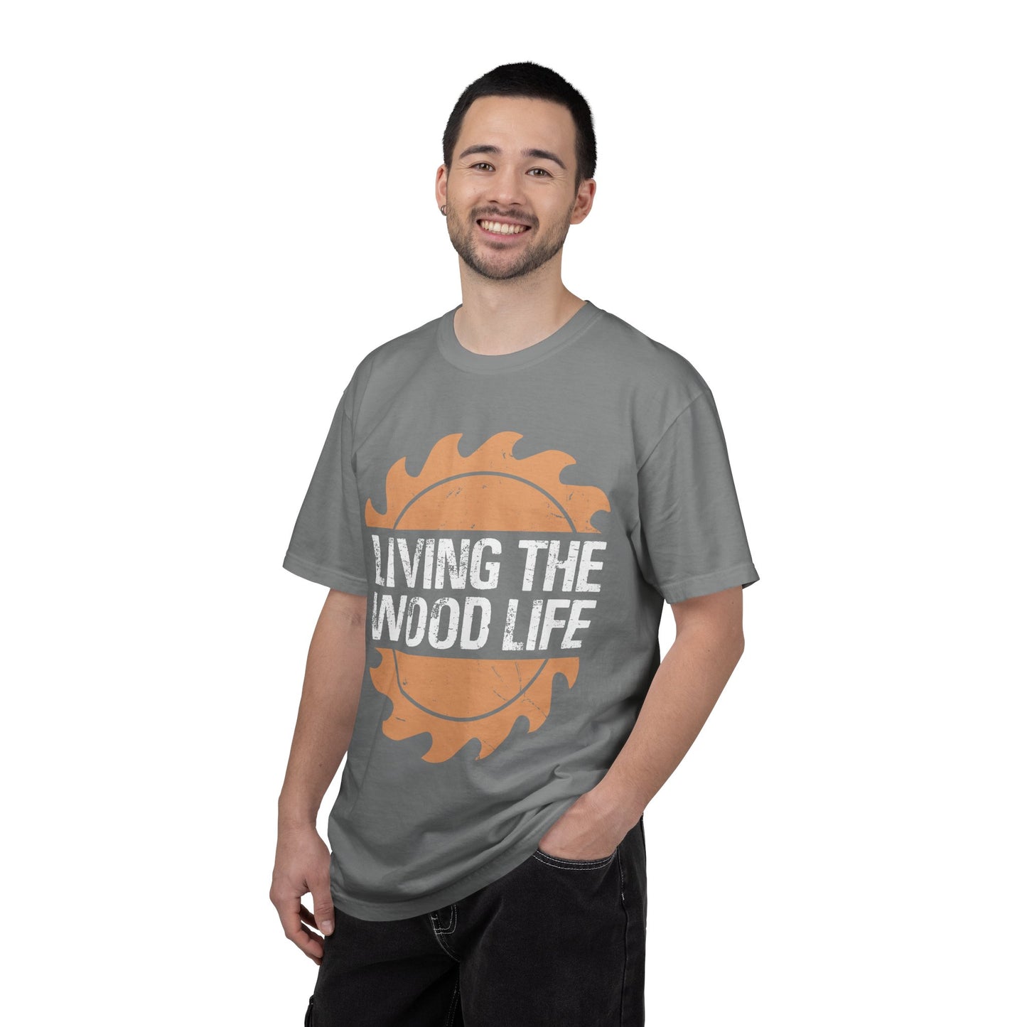 Living the Wood Life T-Shirt — Saw Blade Lumberjack Tee for Woodworkers & Outdoor Enthusiasts