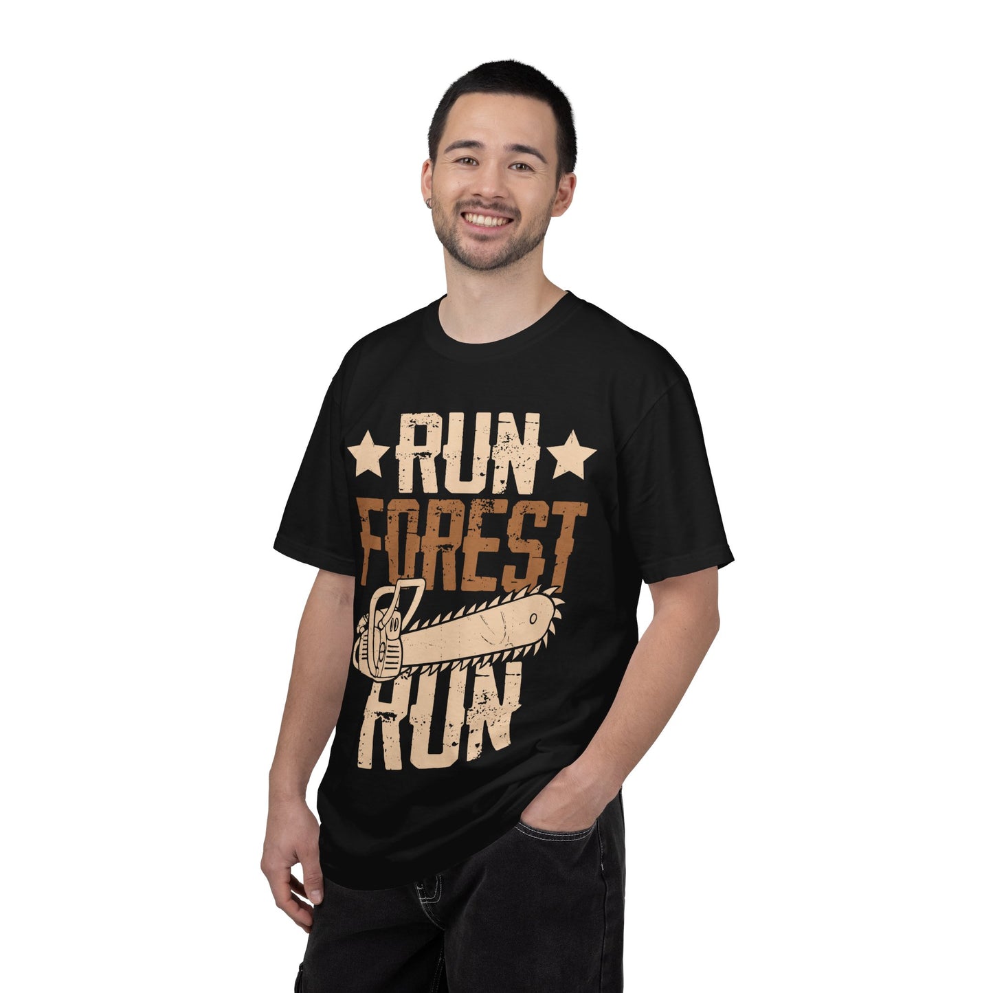 Run Forest Run Chainsaw T-Shirt — Funny Retro Lumberjack Tee