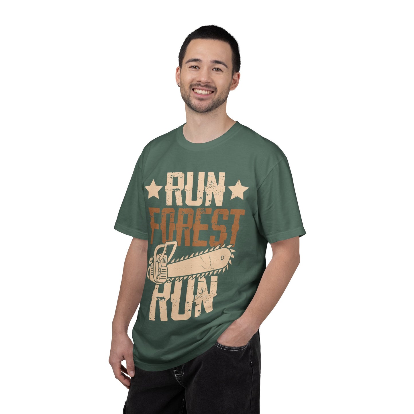 Run Forest Run Chainsaw T-Shirt — Funny Retro Lumberjack Tee