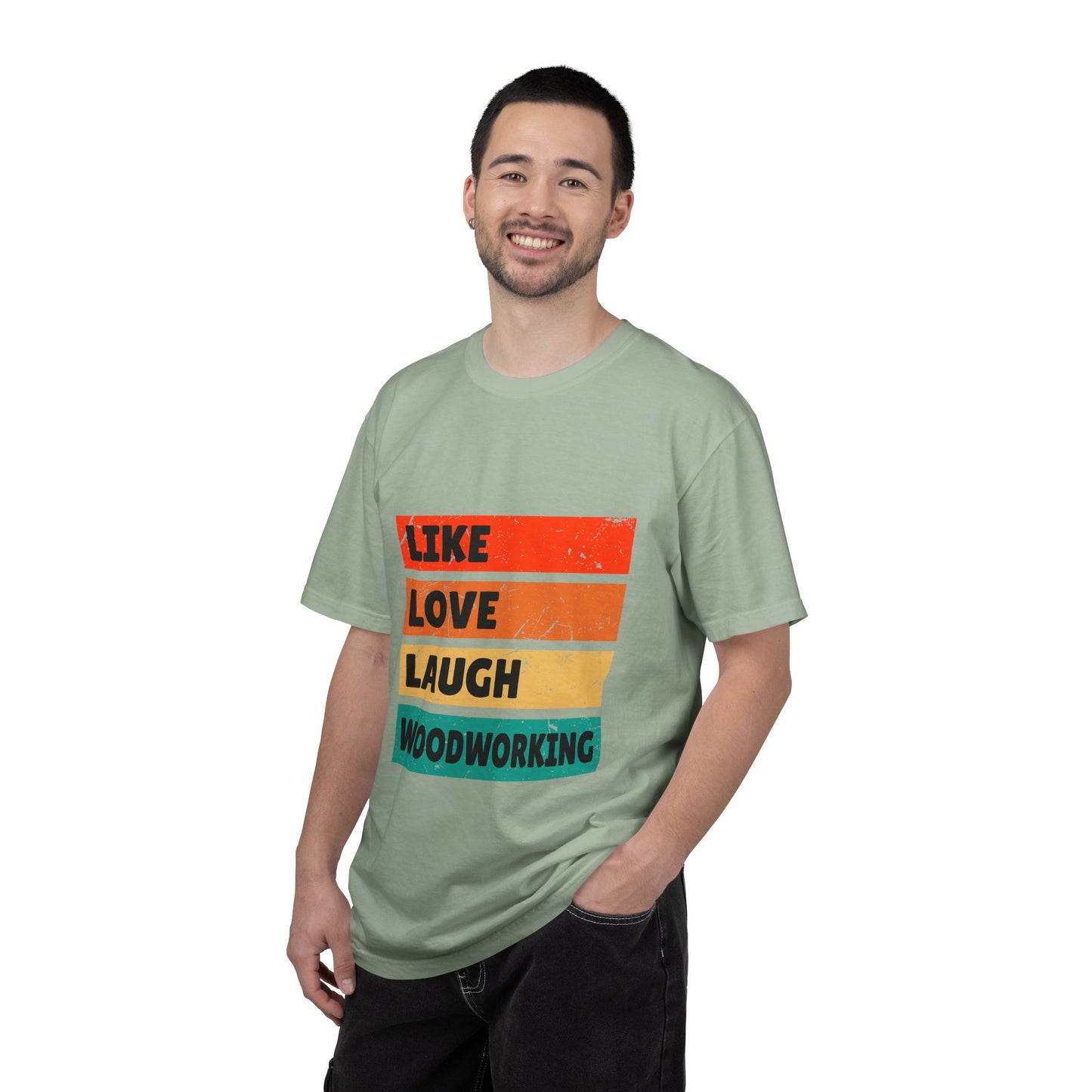 Like Love Laugh Woodworking T-Shirt — Vintage Striped Woodworker Tee