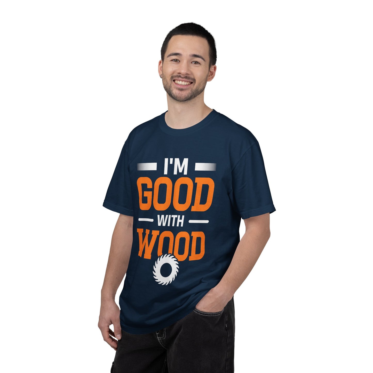 I'm Good With Wood T-Shirt — Funny Woodworker Saw Blade Tee