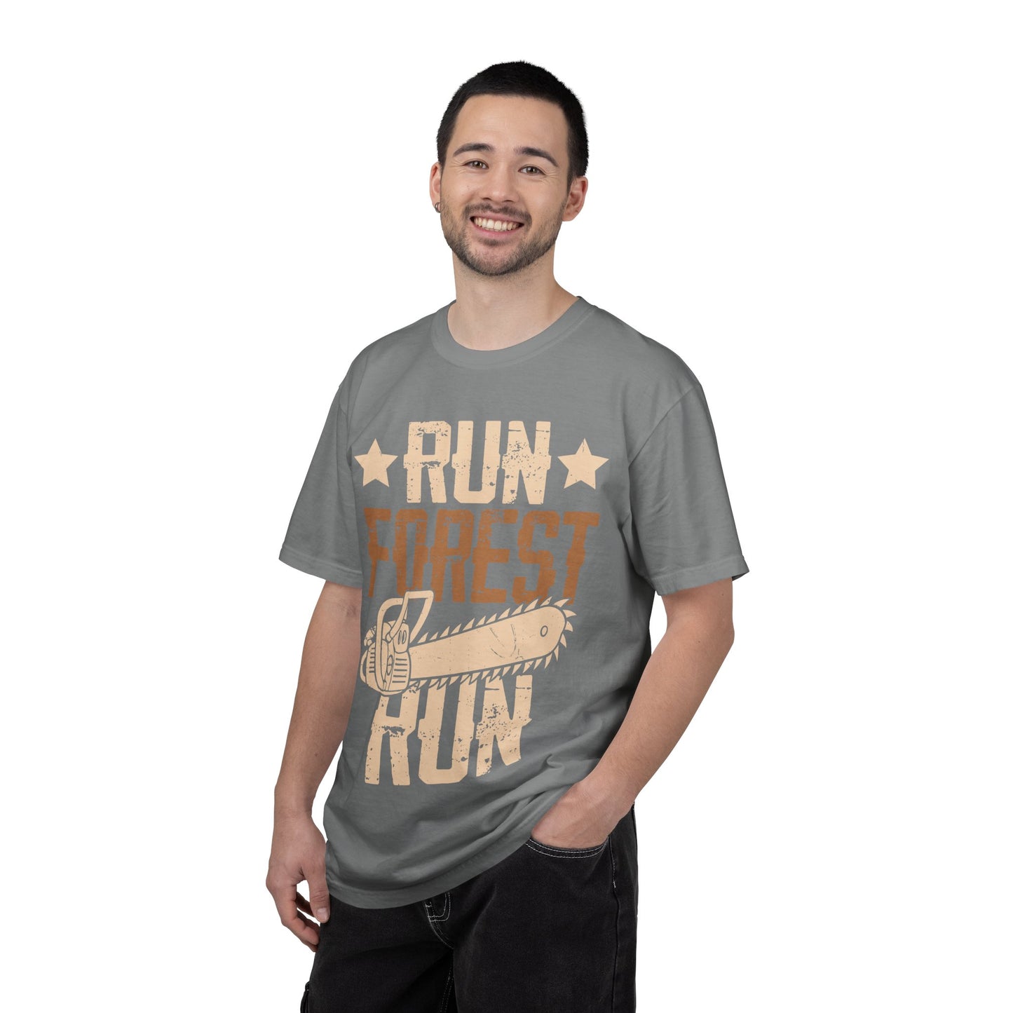 Run Forest Run Chainsaw T-Shirt — Funny Retro Lumberjack Tee