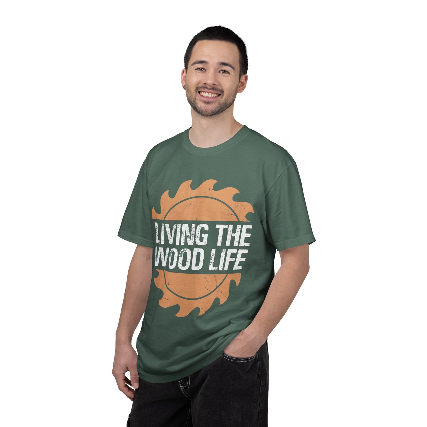Living the Wood Life T-Shirt — Saw Blade Lumberjack Tee for Woodworkers & Outdoor Enthusiasts