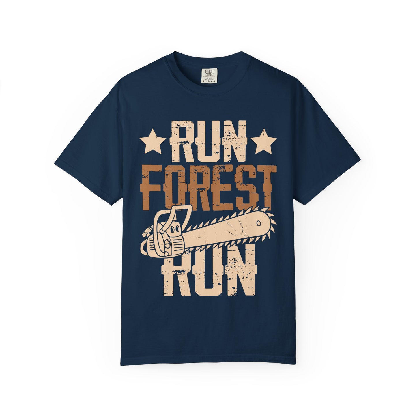 Run Forest Run Chainsaw T-Shirt — Funny Retro Lumberjack Tee