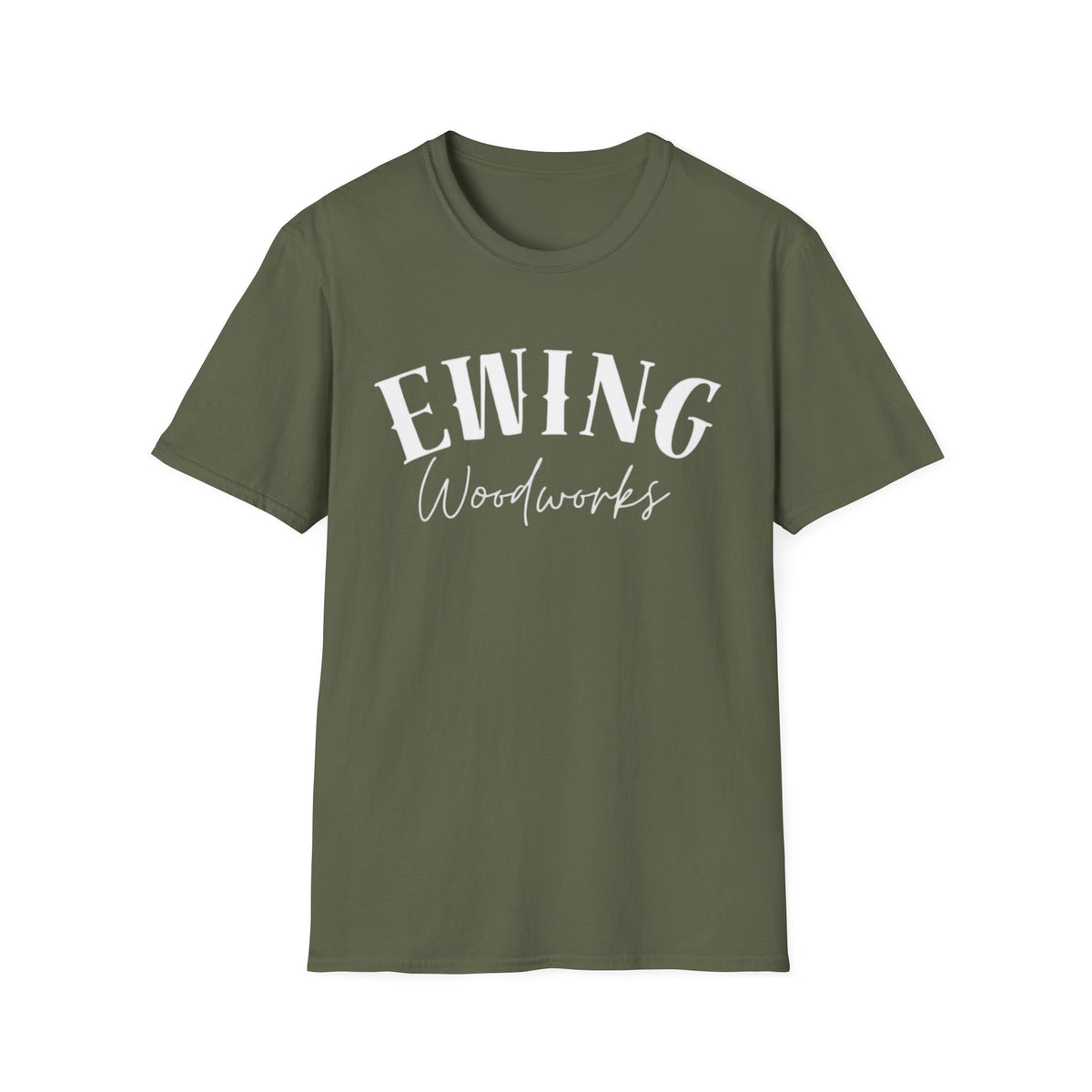 Ewing Woodworks T‑Shirt — Vintage Script Carpenter Logo Tee