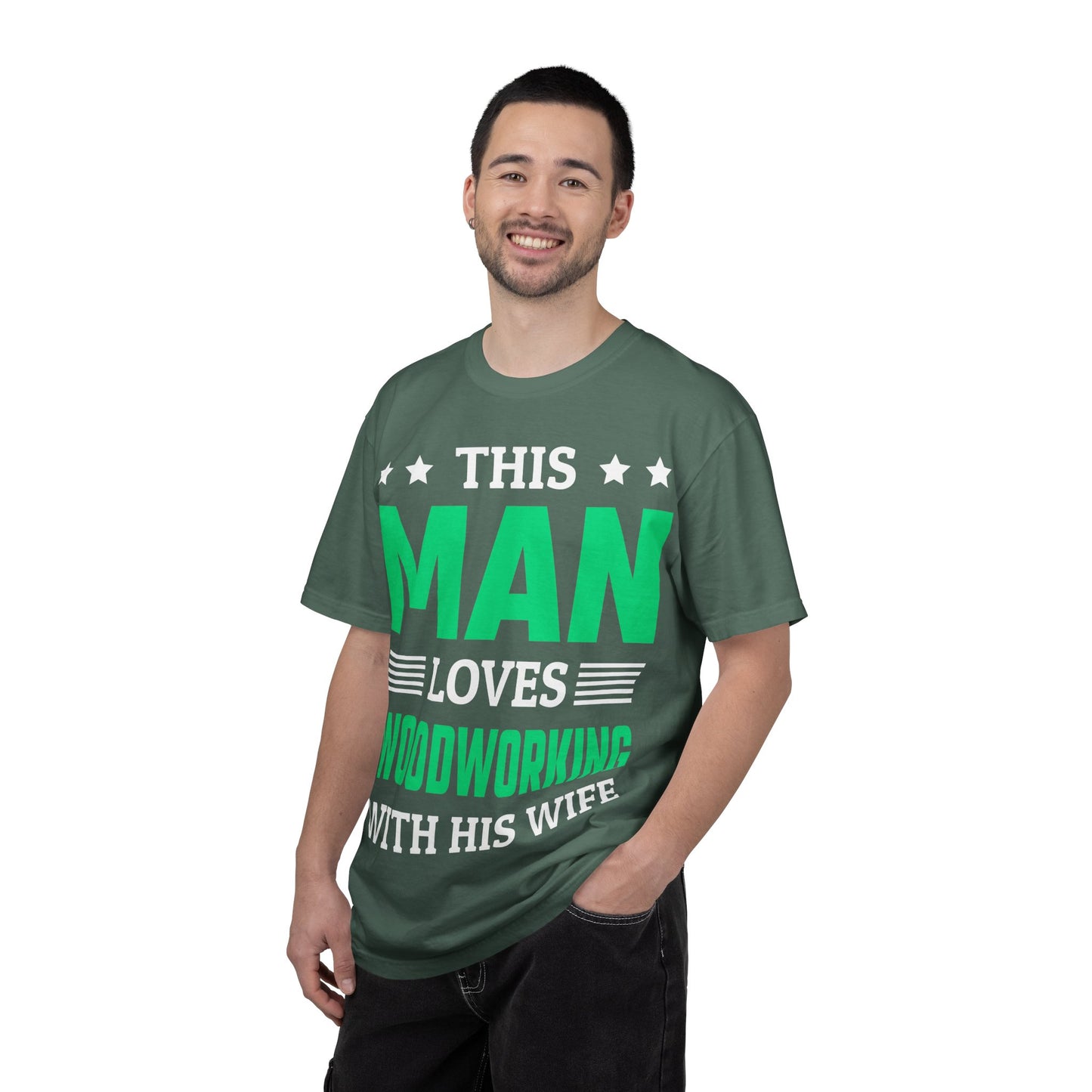 Woodworking T-Shirt — "This Man Loves Woodworking With His Wife" Gift