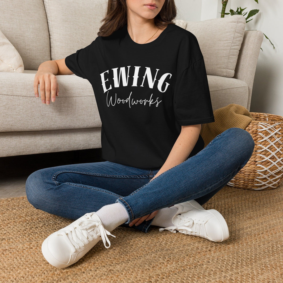Ewing Woodworks T‑Shirt — Vintage Script Carpenter Logo Tee