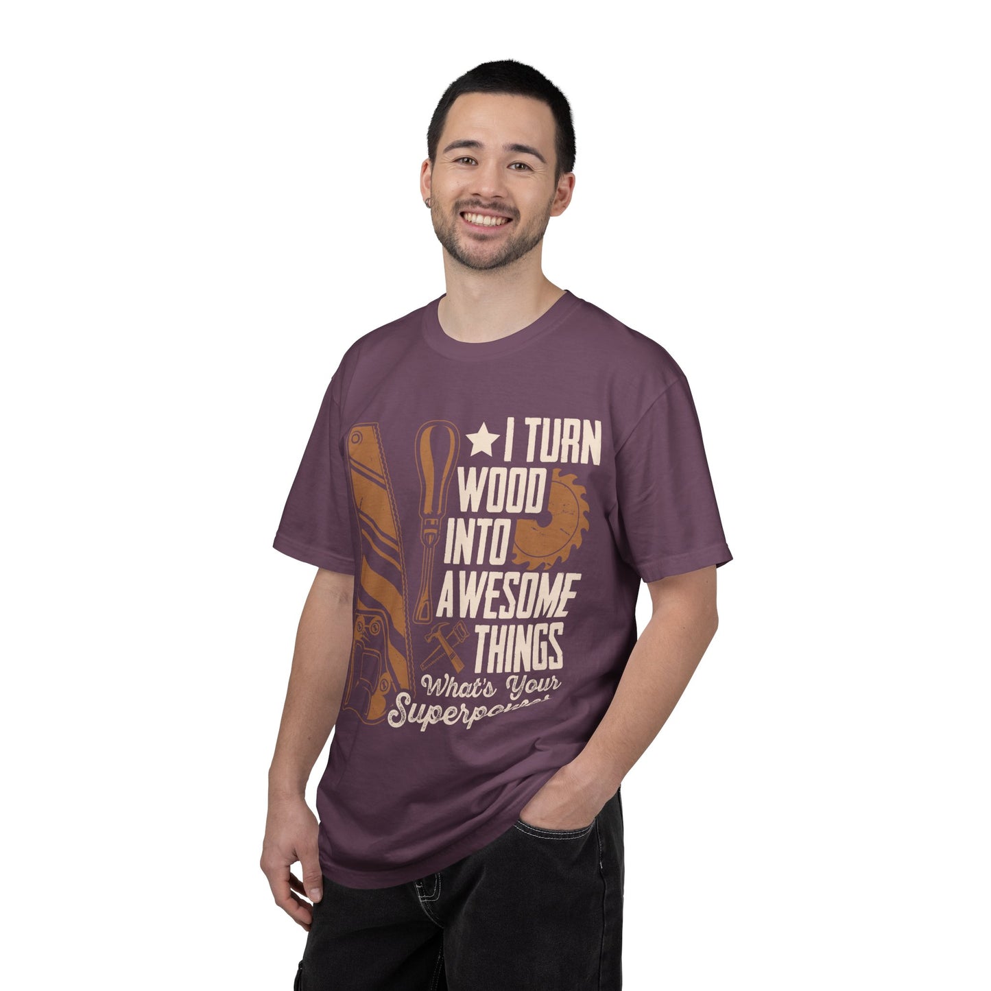 Woodworker T-Shirt — “I Turn Wood Into Awesome Things” Carpenter Gift Tee