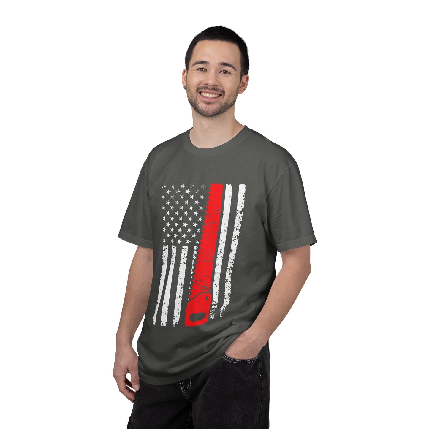 Chainsaw Thin Red Line American Flag T-Shirt