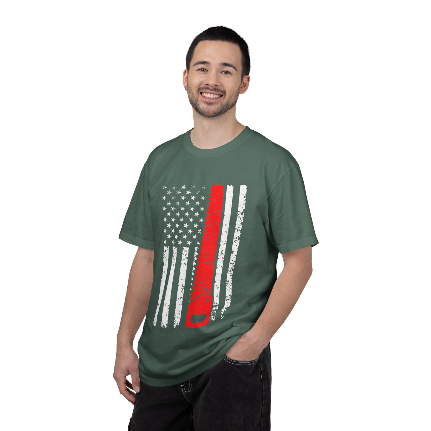 Chainsaw Thin Red Line American Flag T-Shirt