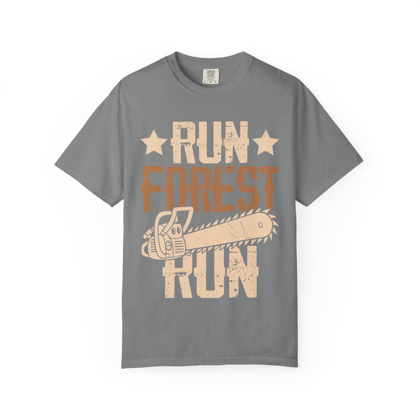Run Forest Run Chainsaw T-Shirt — Funny Retro Lumberjack Tee
