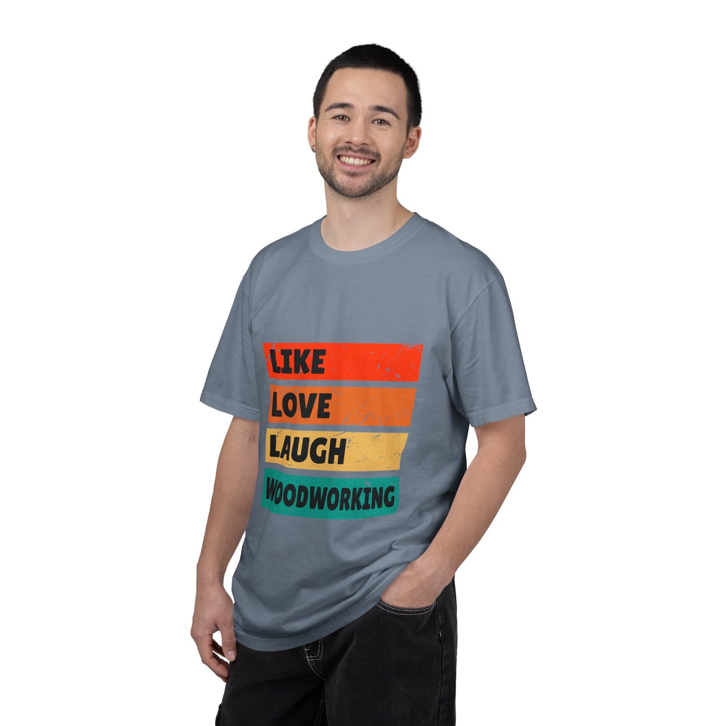 Like Love Laugh Woodworking T-Shirt — Vintage Striped Woodworker Tee