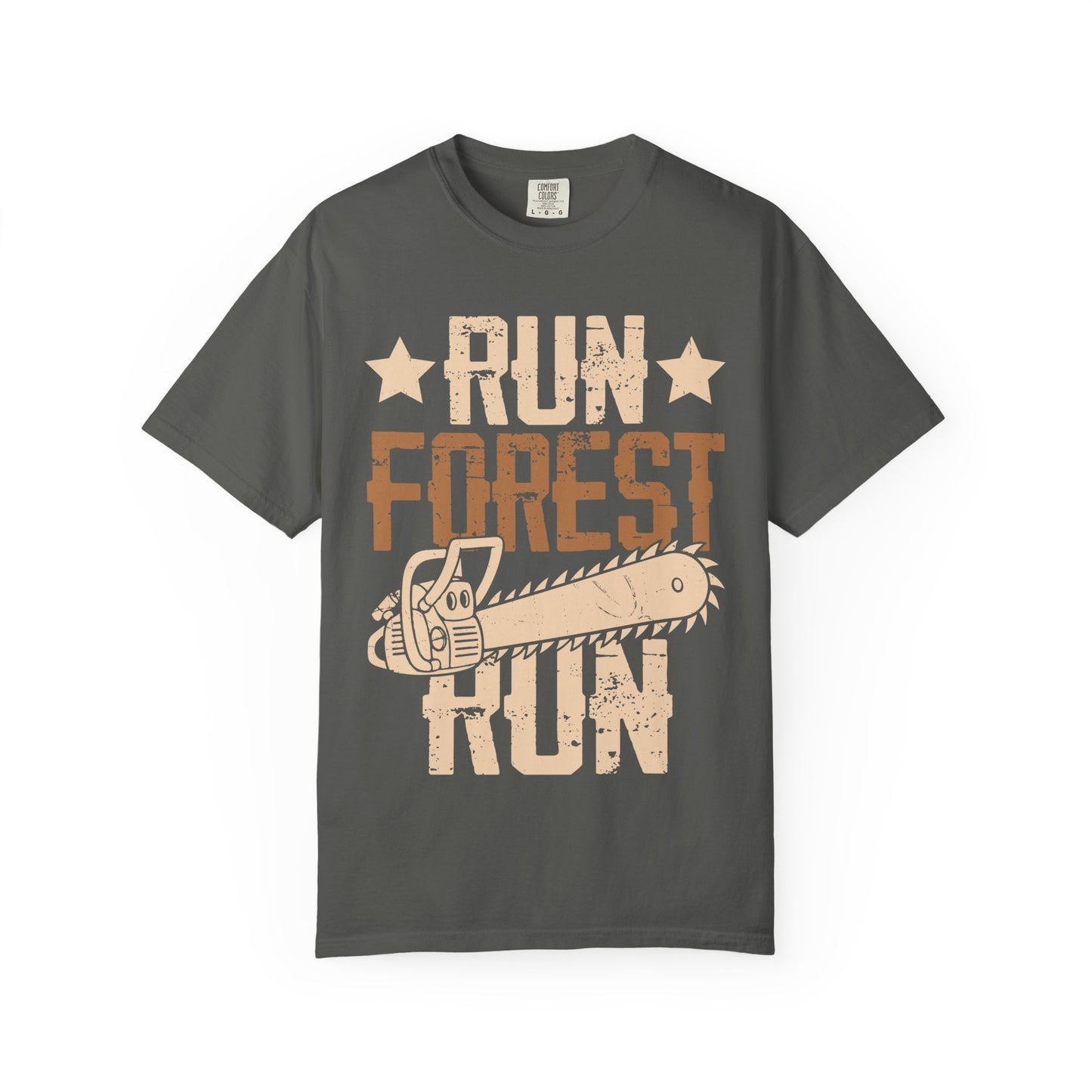 Run Forest Run Chainsaw T-Shirt — Funny Retro Lumberjack Tee
