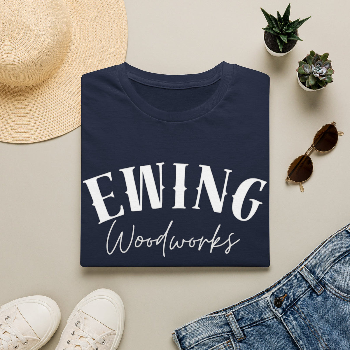 Ewing Woodworks T‑Shirt — Vintage Script Carpenter Logo Tee