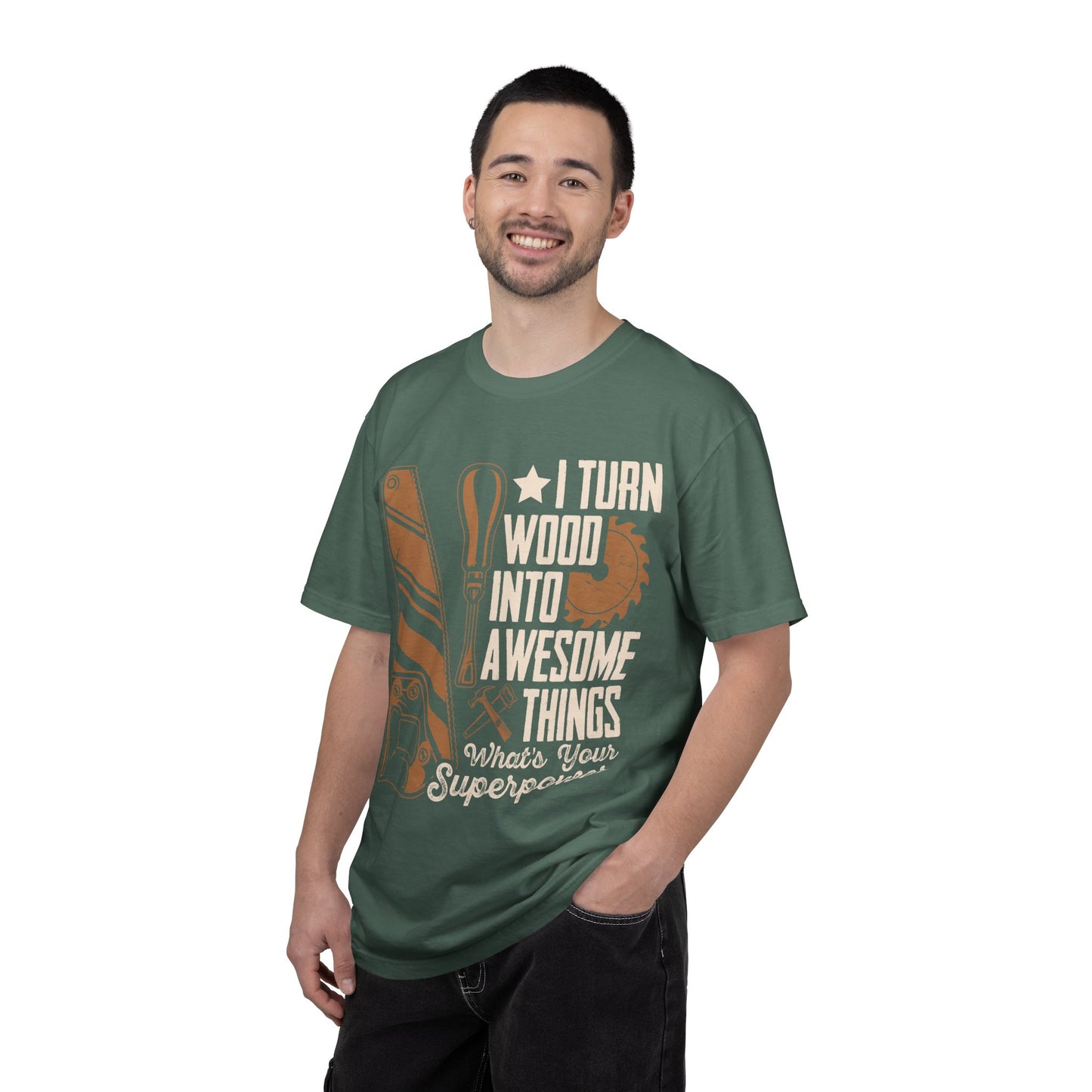 Woodworker T-Shirt — “I Turn Wood Into Awesome Things” Carpenter Gift Tee