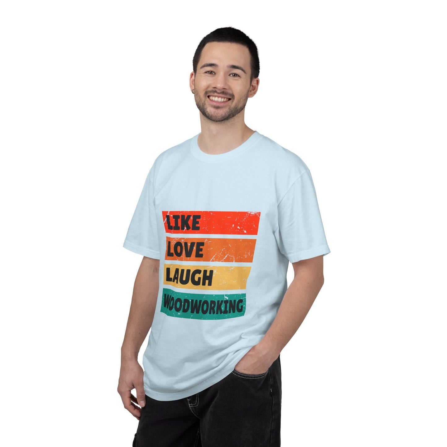 Like Love Laugh Woodworking T-Shirt — Vintage Striped Woodworker Tee