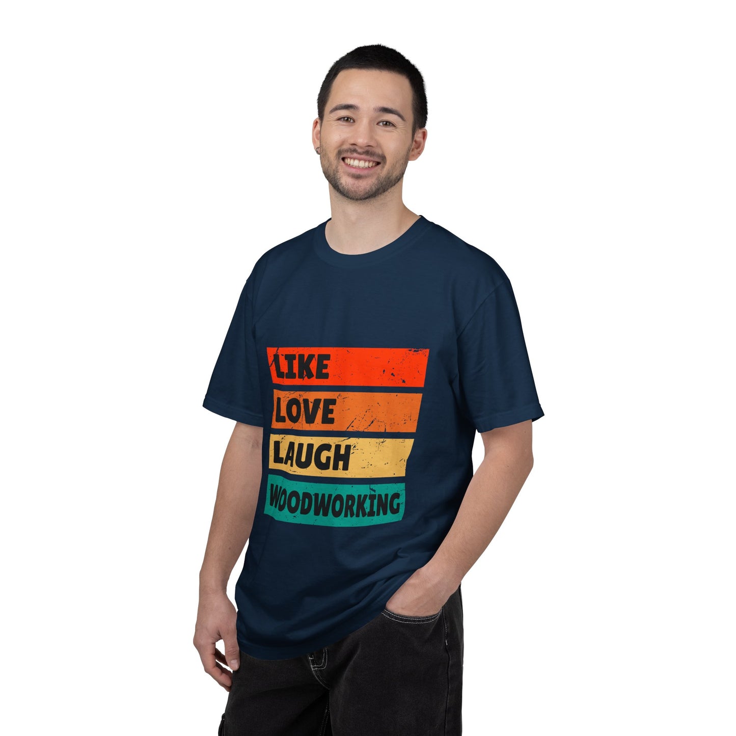 Like Love Laugh Woodworking T-Shirt — Vintage Striped Woodworker Tee