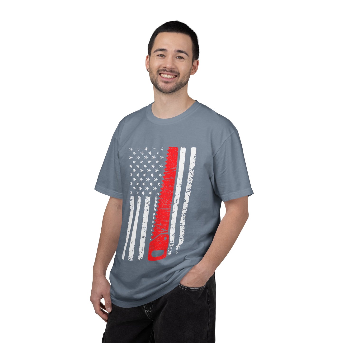 Chainsaw Thin Red Line American Flag T-Shirt