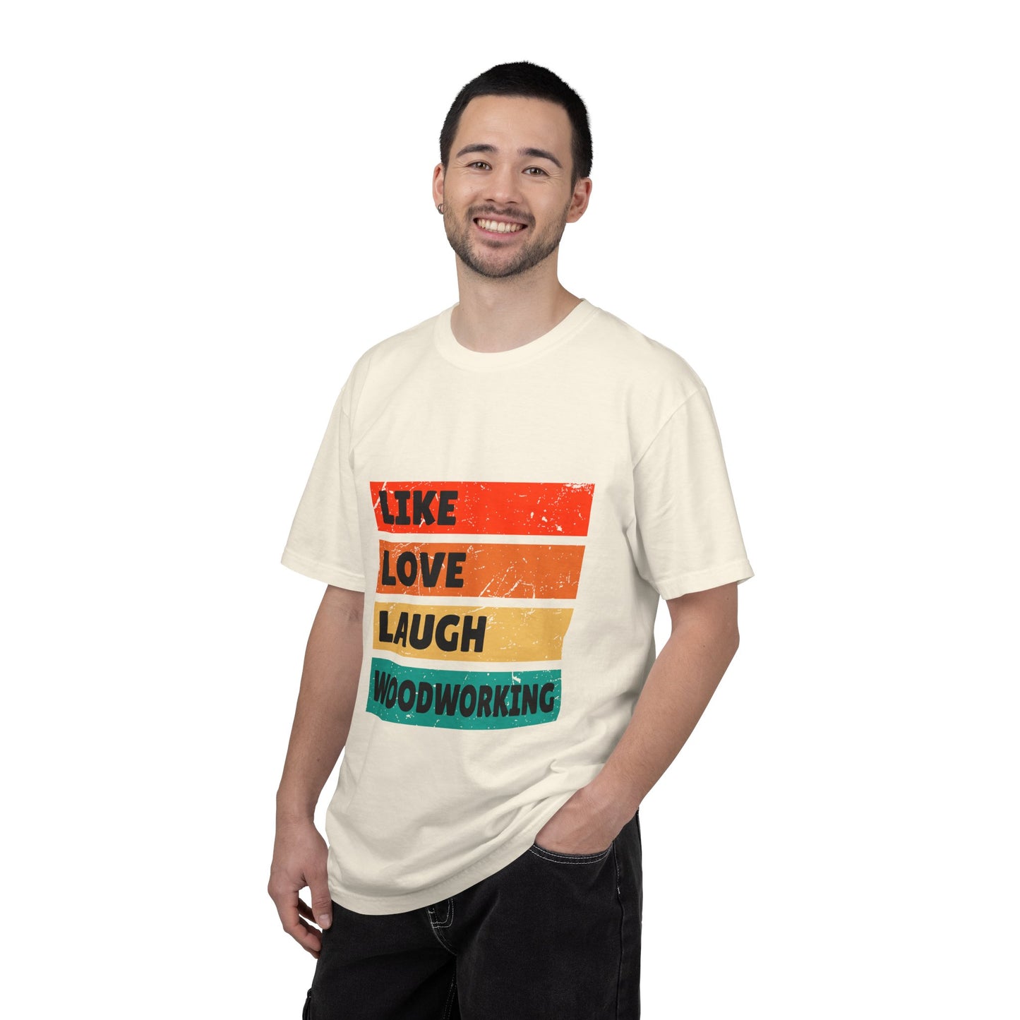 Like Love Laugh Woodworking T-Shirt — Vintage Striped Woodworker Tee
