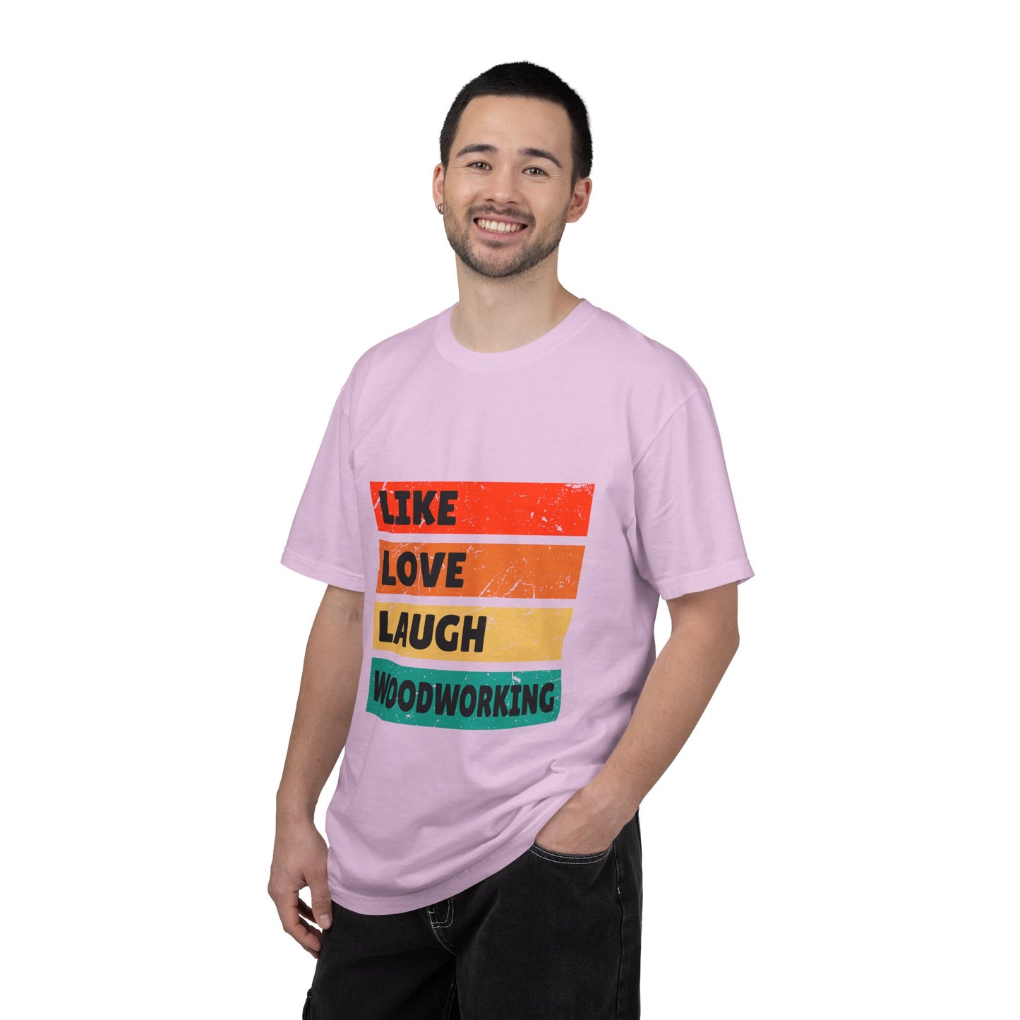 Like Love Laugh Woodworking T-Shirt — Vintage Striped Woodworker Tee