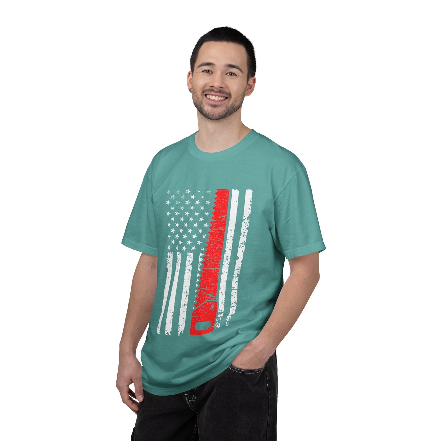 Chainsaw Thin Red Line American Flag T-Shirt