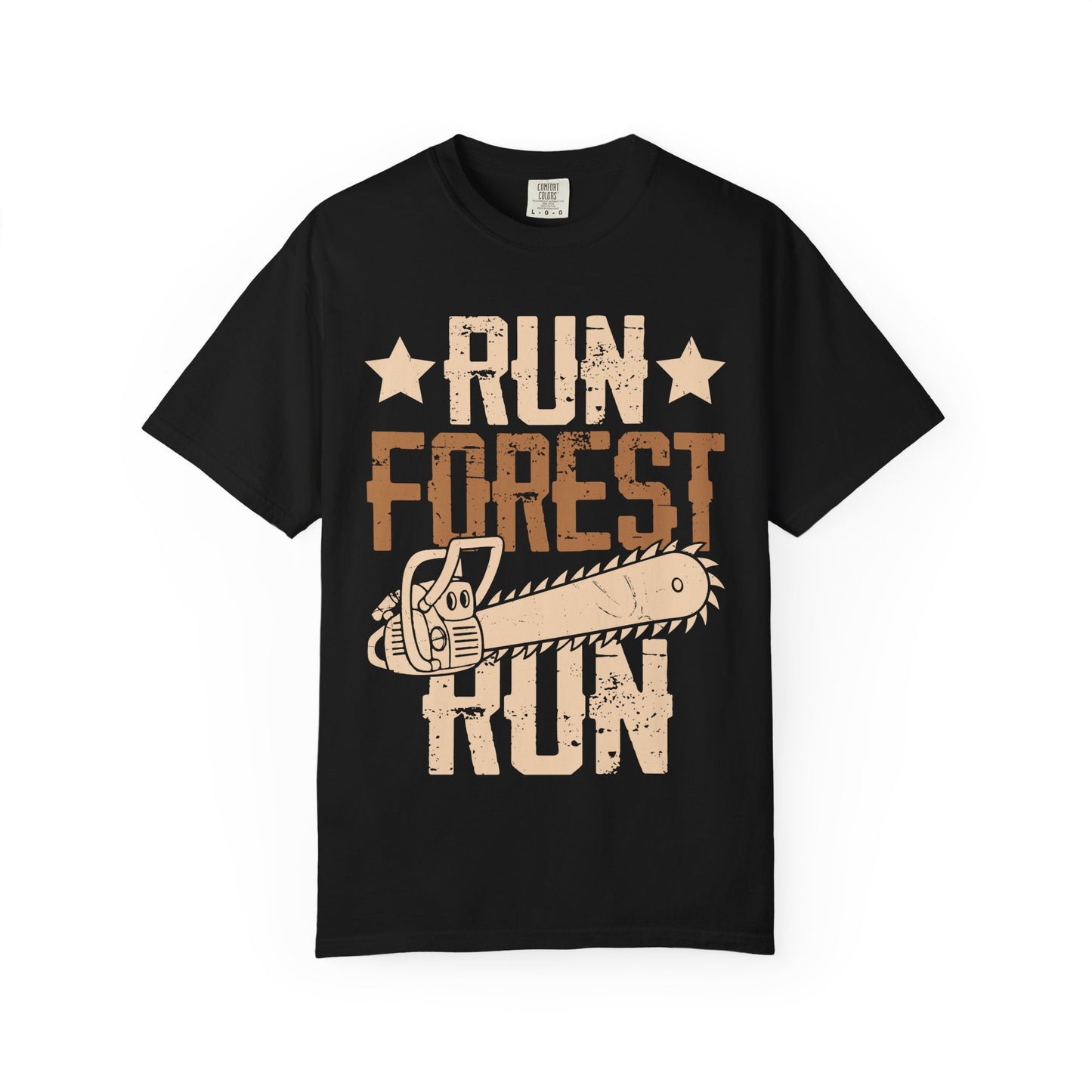 Run Forest Run Chainsaw T-Shirt — Funny Retro Lumberjack Tee