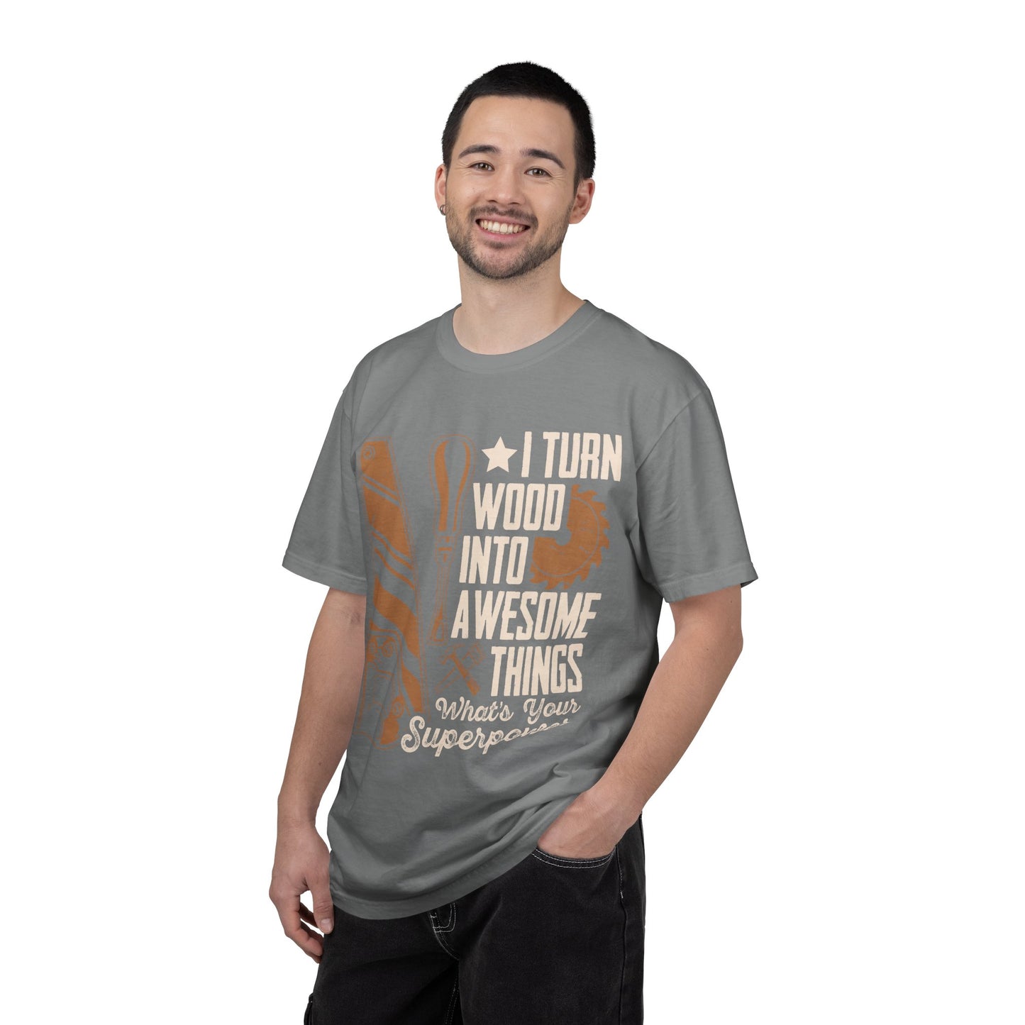 Woodworker T-Shirt — “I Turn Wood Into Awesome Things” Carpenter Gift Tee