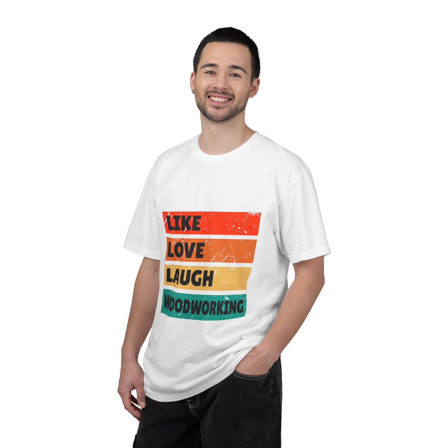 Like Love Laugh Woodworking T-Shirt — Vintage Striped Woodworker Tee