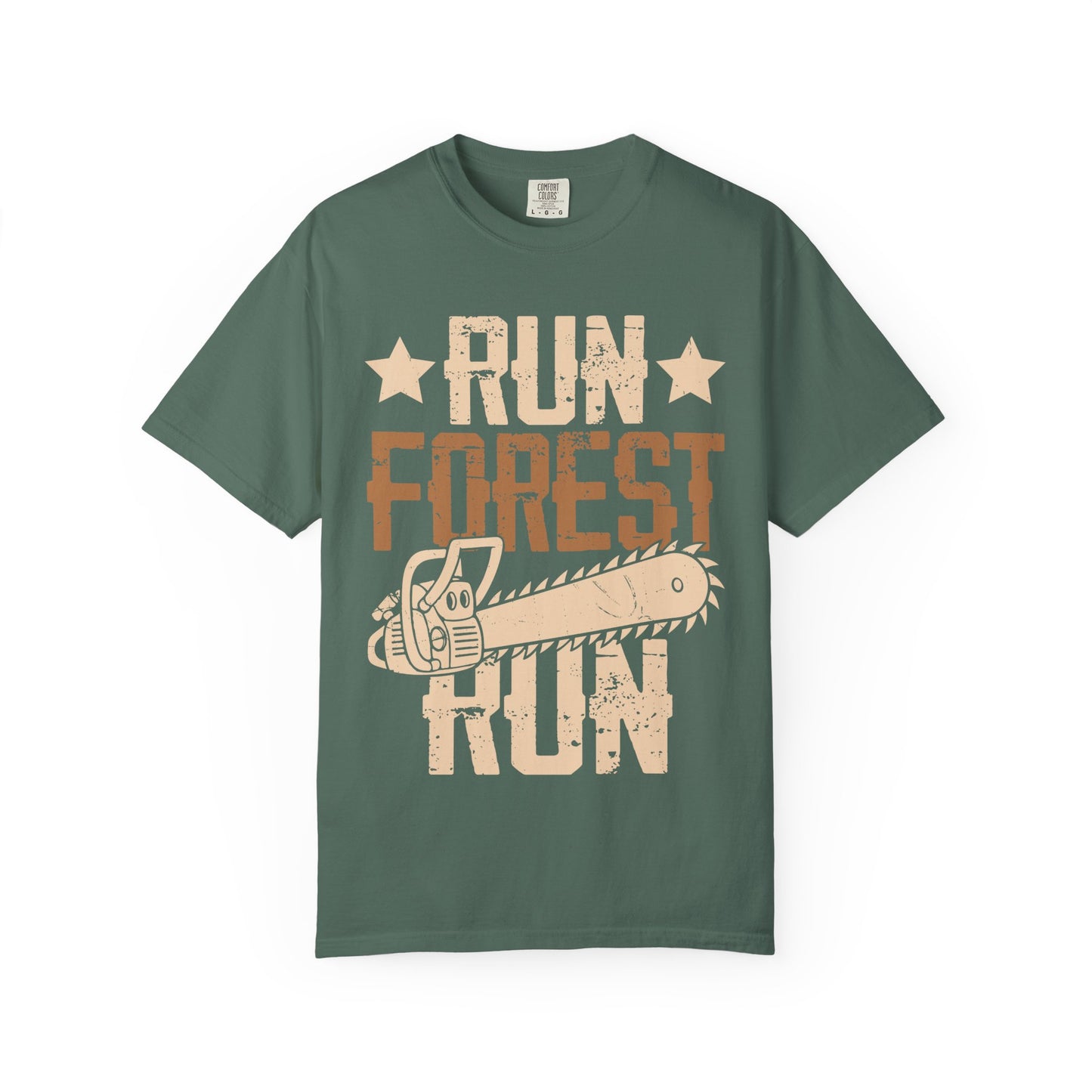 Run Forest Run Chainsaw T-Shirt — Funny Retro Lumberjack Tee