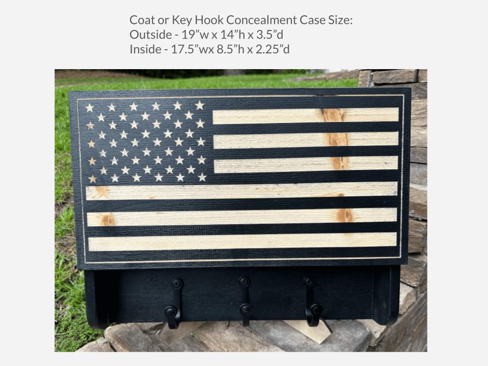 Personalized American Flag Concealment Case with Coat Hooks – Secure Storage for Handguns & Valuables