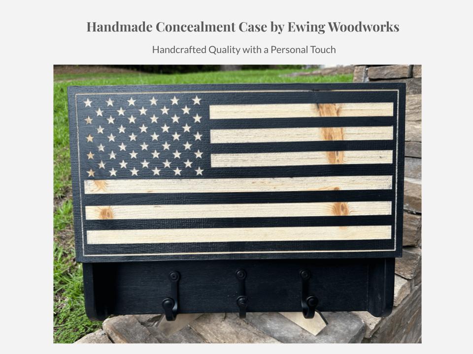 Personalized American Flag Concealment Case with Coat Hooks – Secure Storage for Handguns & Valuables