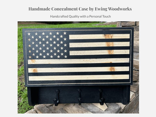 Personalized American Flag Concealment Case with Coat Hooks – Secure Storage for Handguns & Valuables