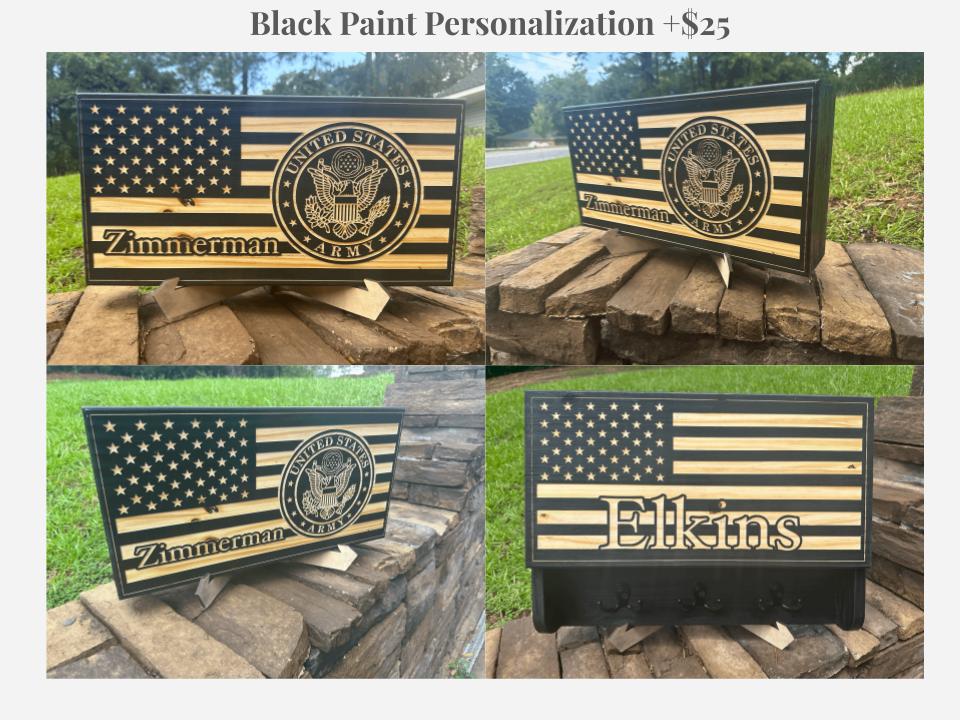 Personalized American Flag Concealment Case with Coat Hooks – Secure Storage for Handguns & Valuables