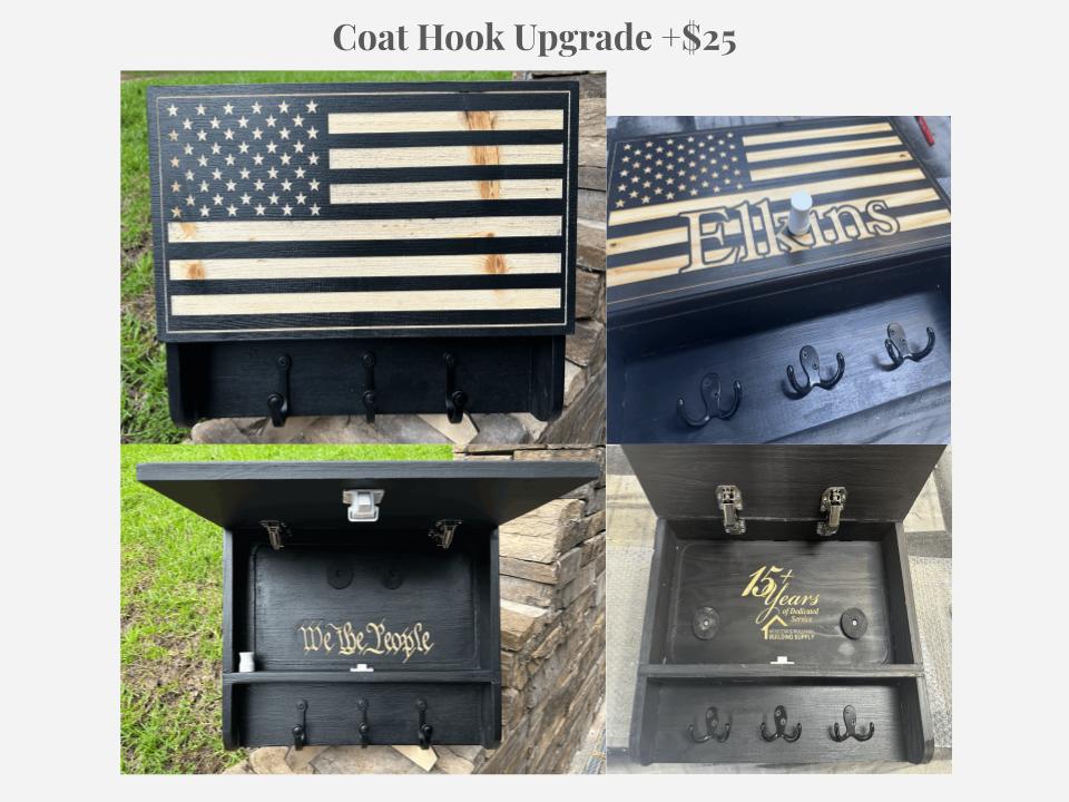Personalized American Flag Concealment Case with Coat Hooks – Secure Storage for Handguns & Valuables
