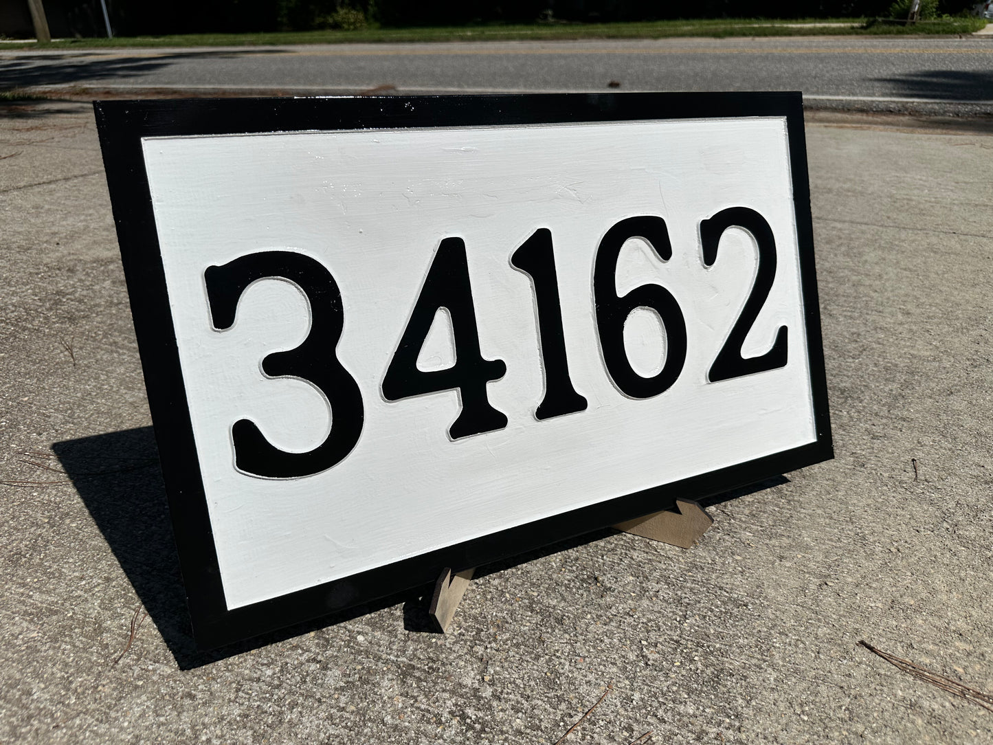 Large Wooden Address Sign – Modern Black & White House Numbers – 15x25 Outdoor Decor